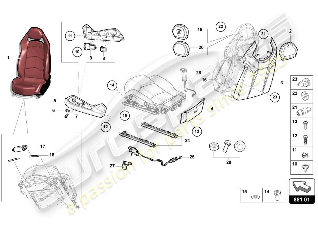 Lamborghini LP720-4 Coupe 50 (2014) COMFORT SEAT Part Diagram