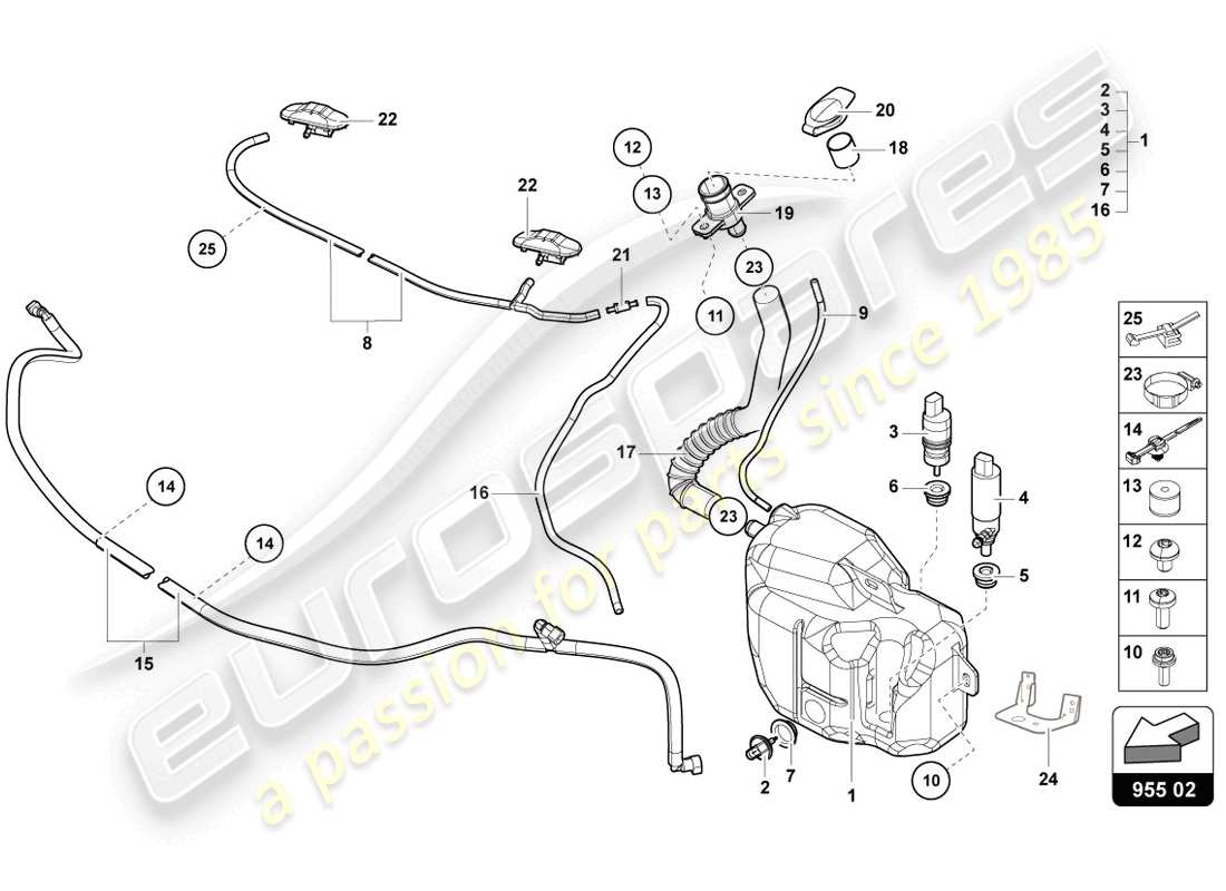 Lamborghini LP720-4 Coupe 50 (2014) WINDSCREEN WASHER SYSTEM Part Diagram