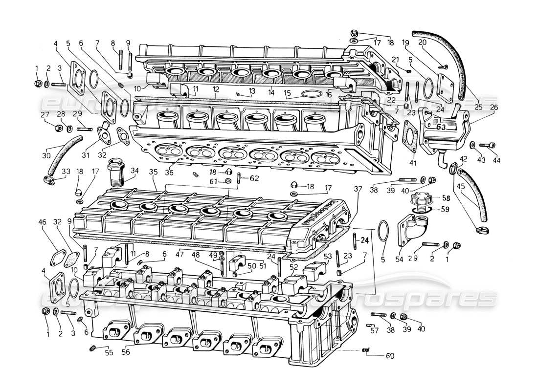 Lamborghini Countach 5000 QVi (1989) Cylinder Heads Part Diagram
