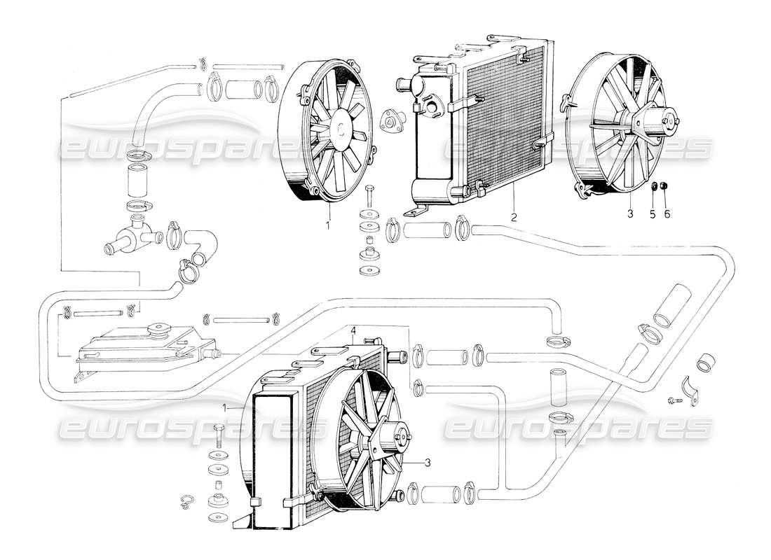 Lamborghini Countach 5000 QVi (1989) radiator and coolant system (Valid for Switzerland - January 1984) Part Diagram