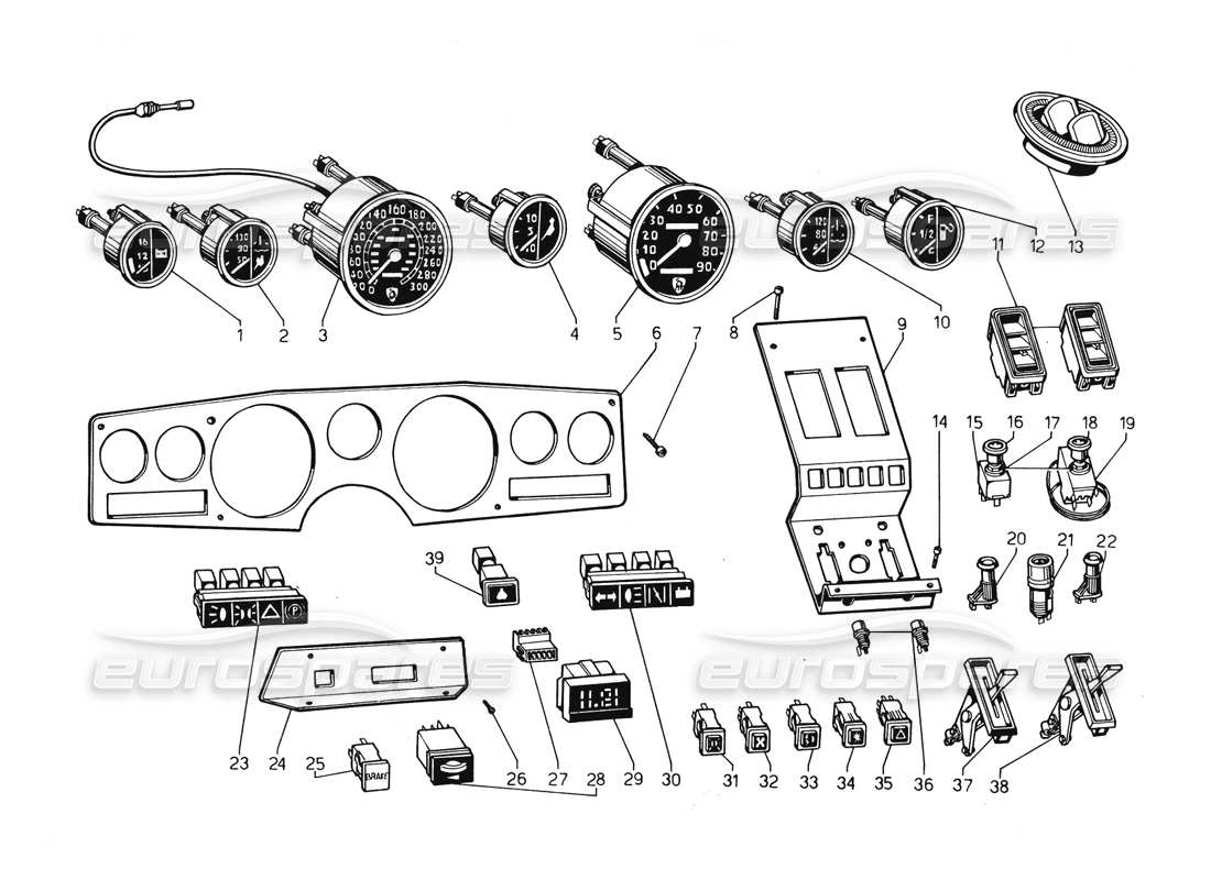 Lamborghini Countach 5000 QVi (1989) Instruments Part Diagram