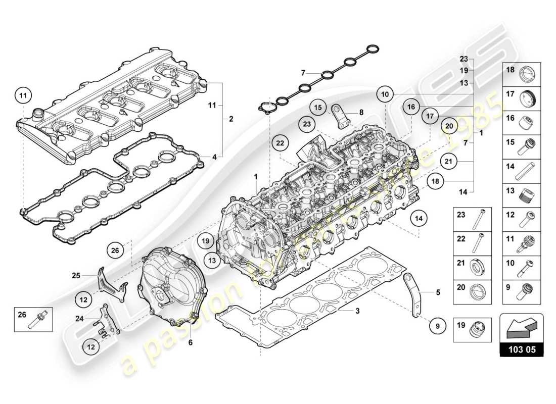 Lamborghini Evo Coupe (2020) COMPLETE CYLINDER HEAD Part Diagram