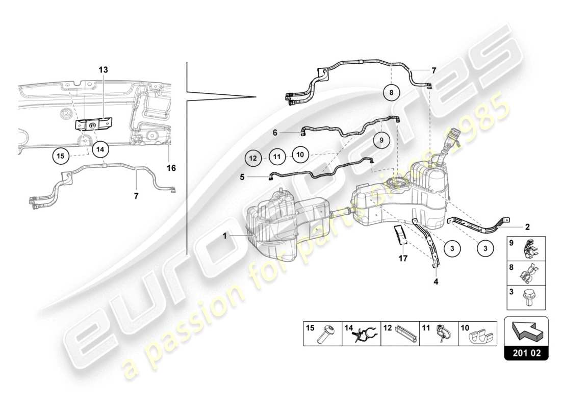 Lamborghini Evo Coupe (2020) FOR FUEL TANK AND FUEL LINE FUEL LINE FASTENERS Part Diagram