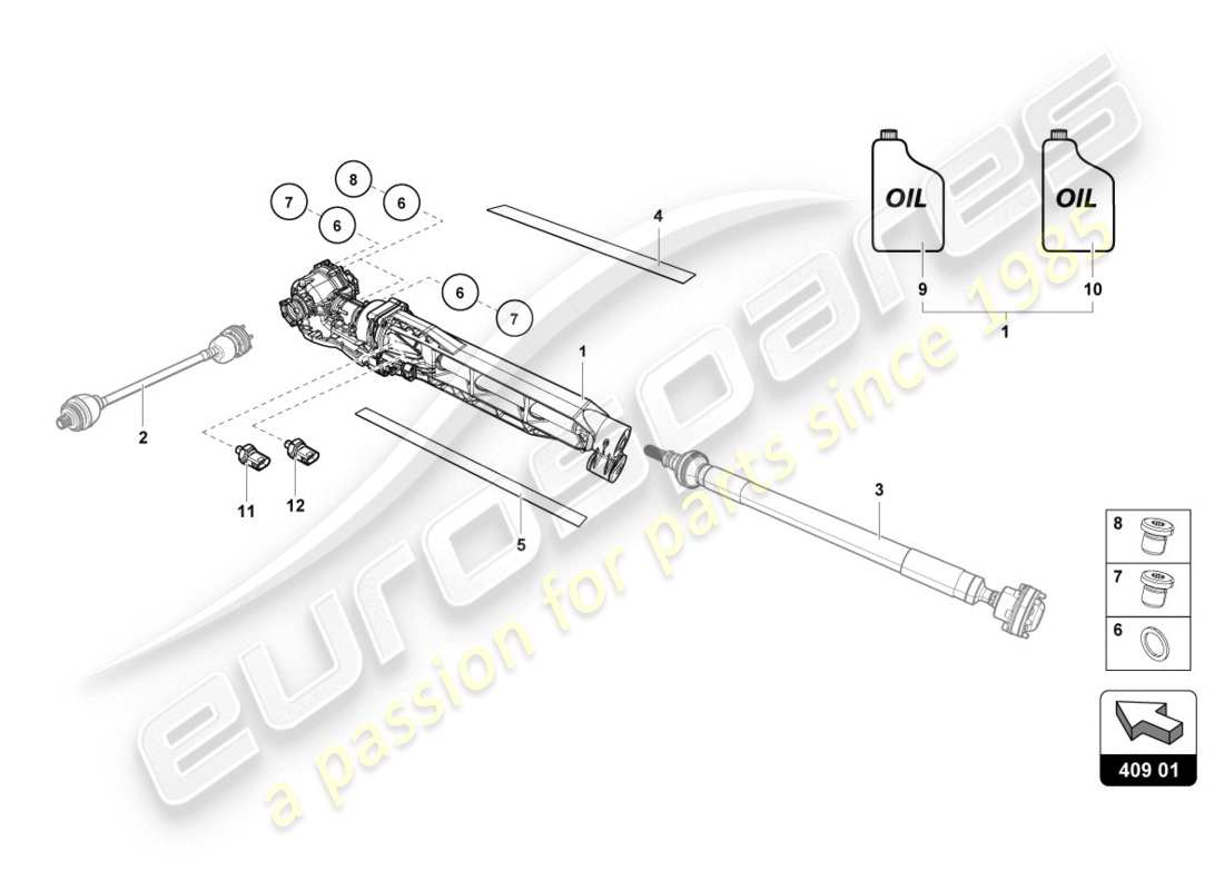 Lamborghini Evo Coupe (2020) front axle differential Part Diagram
