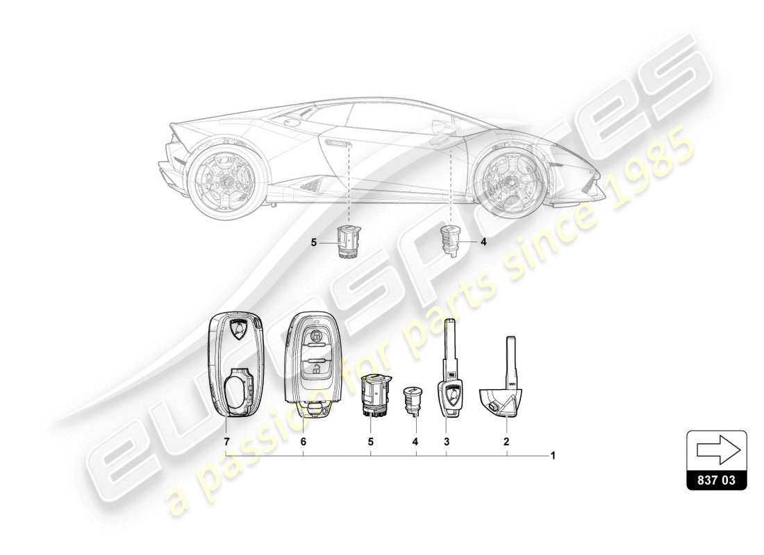 Lamborghini Evo Coupe (2020) LOCK WITH KEYS Part Diagram