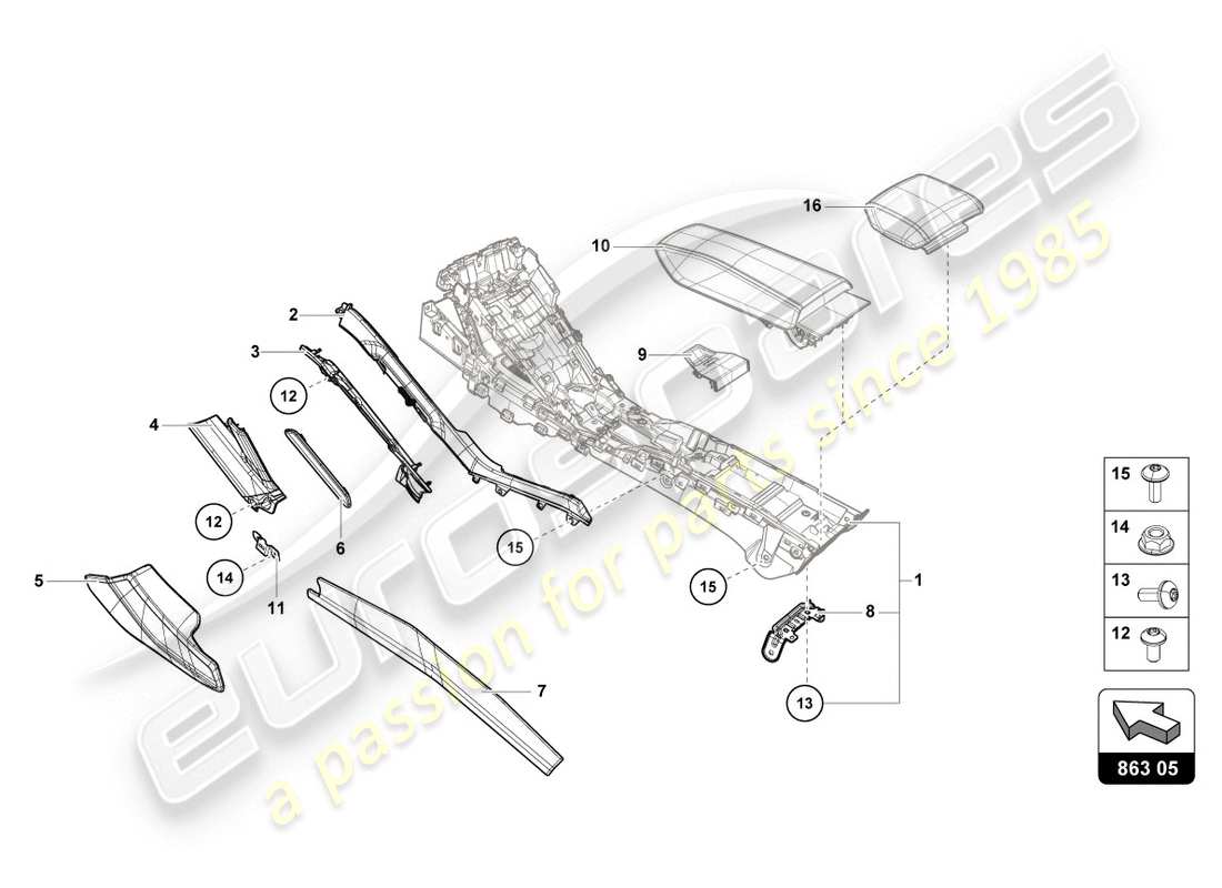 Lamborghini Evo Coupe (2020) TUNNEL TRIM Part Diagram