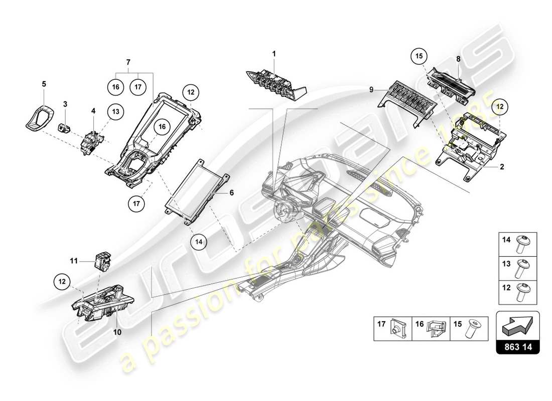 Lamborghini Evo Coupe (2020) CENTRE CONSOLE, UPPER PART Part Diagram