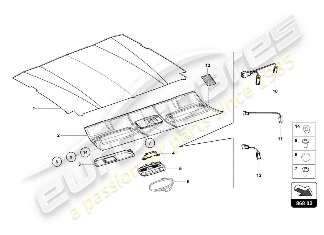 Lamborghini Evo Coupe (2020) ROOF TRIM Part Diagram