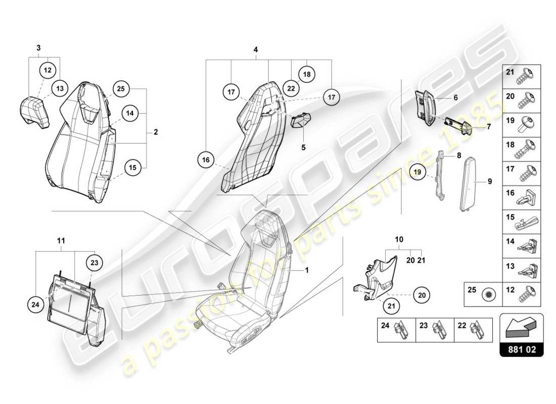 Lamborghini Evo Coupe (2020) BACKREST Part Diagram