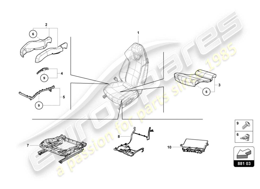 Lamborghini Evo Coupe (2020) SEAT BOX Part Diagram