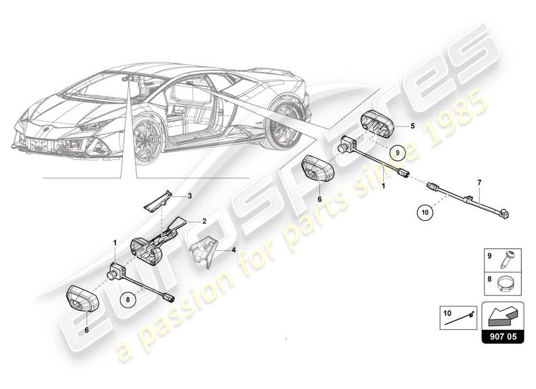 Lamborghini HURACAN EVO Evo Coupe (2020) 907 05 00 ELECTRICAL PARTS FOR  VIDEO RECORDING AND TELEMETRY SYSTEM Part Diagram.