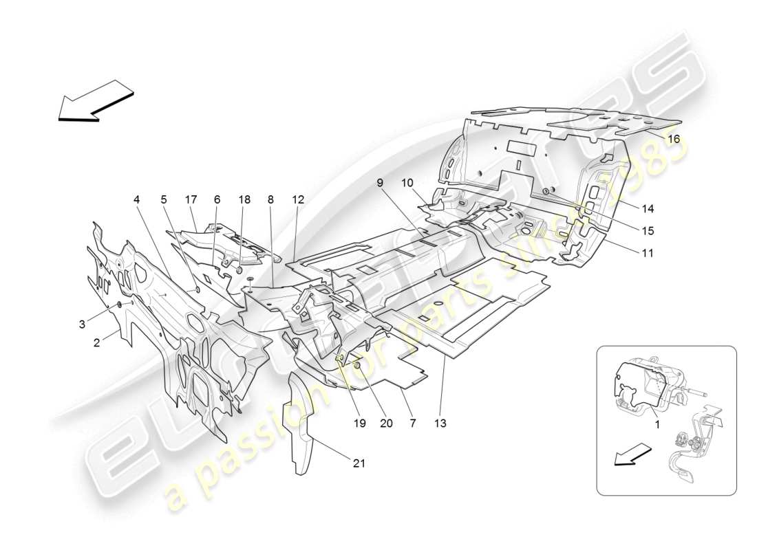 Maserati GranTurismo (2008) sound-proofing panels inside the vehicle Part Diagram