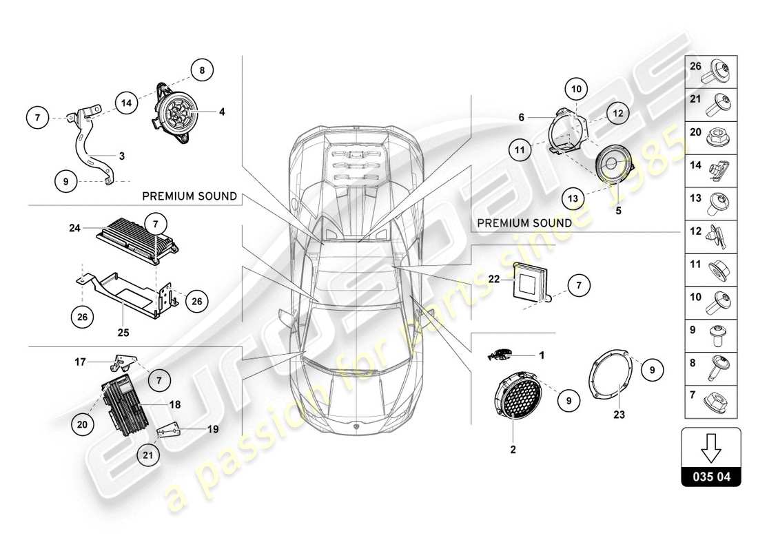 Lamborghini Evo Spyder (2020) radio unit Part Diagram