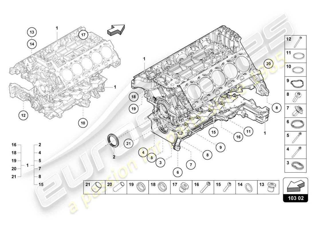 Lamborghini Evo Spyder (2020) engine block Part Diagram