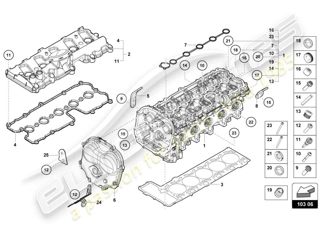 Lamborghini Evo Spyder (2020) COMPLETE CYLINDER HEAD Part Diagram