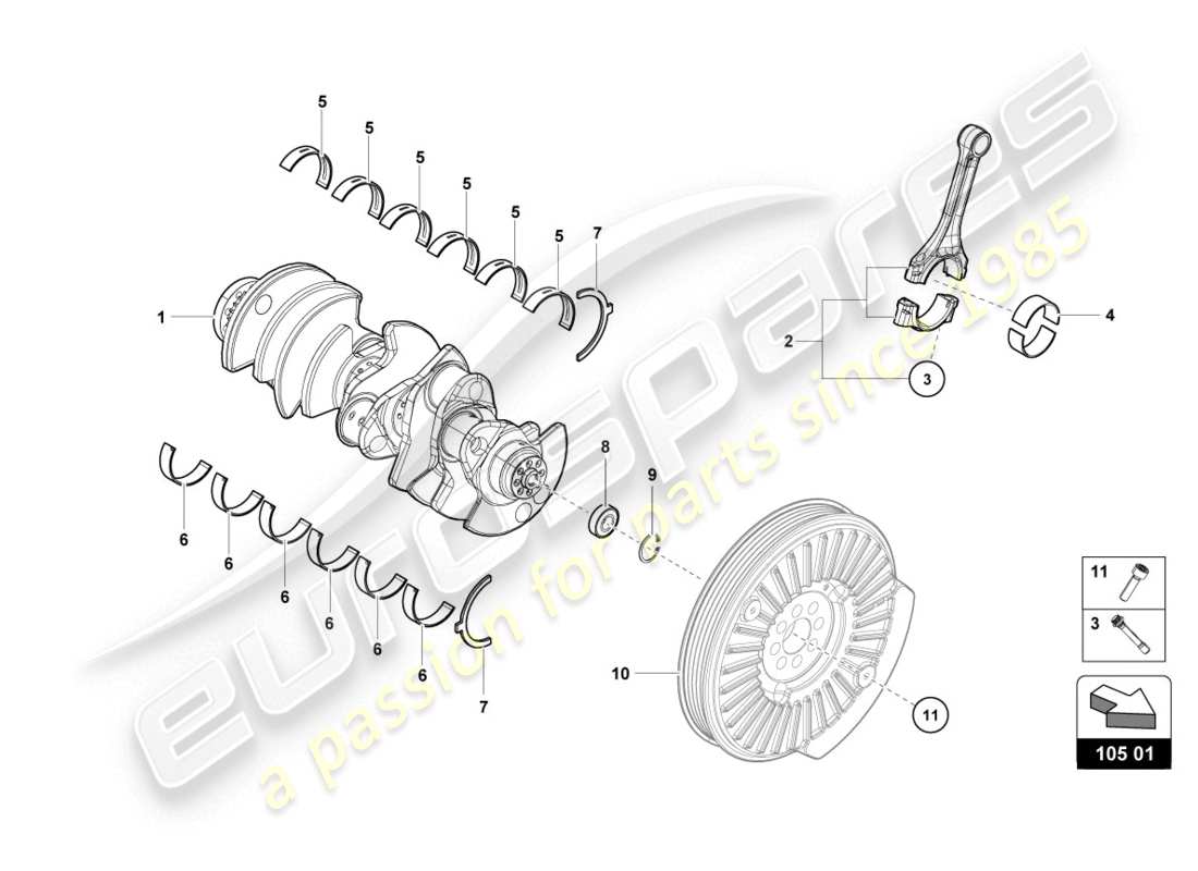 Lamborghini Evo Spyder (2020) crankshaft with bearings Part Diagram