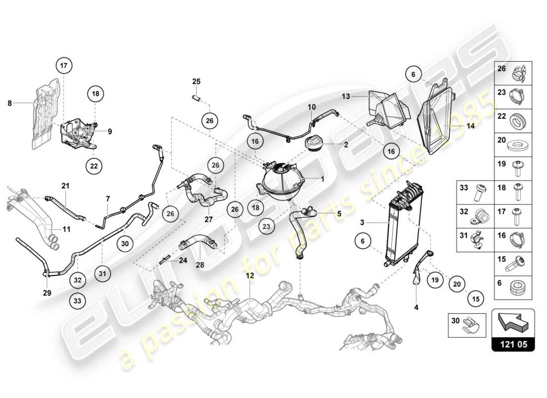 Lamborghini Evo Spyder (2020) COOLER FOR COOLANT Part Diagram