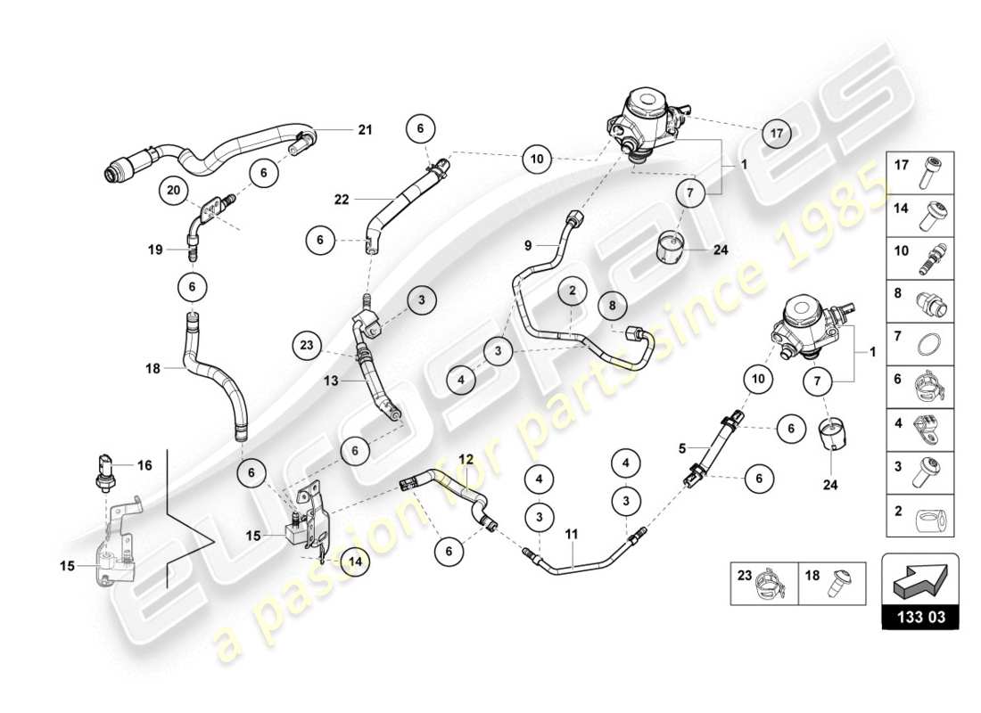 Lamborghini Evo Spyder (2020) fuel pump Part Diagram