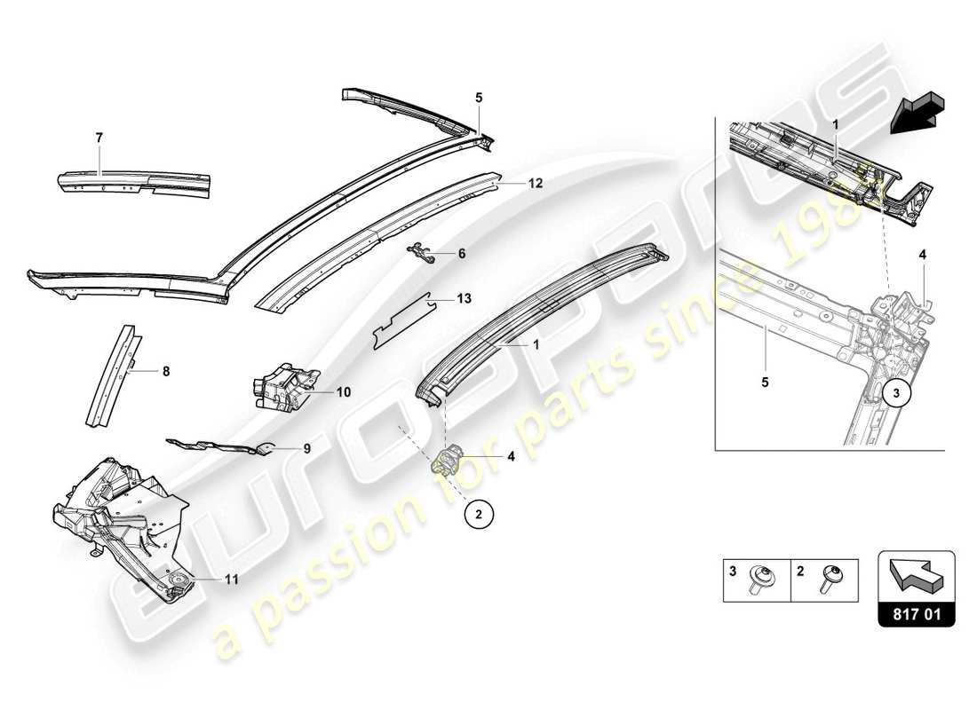 Lamborghini Evo Spyder (2020) HINGED WINDOW Part Diagram