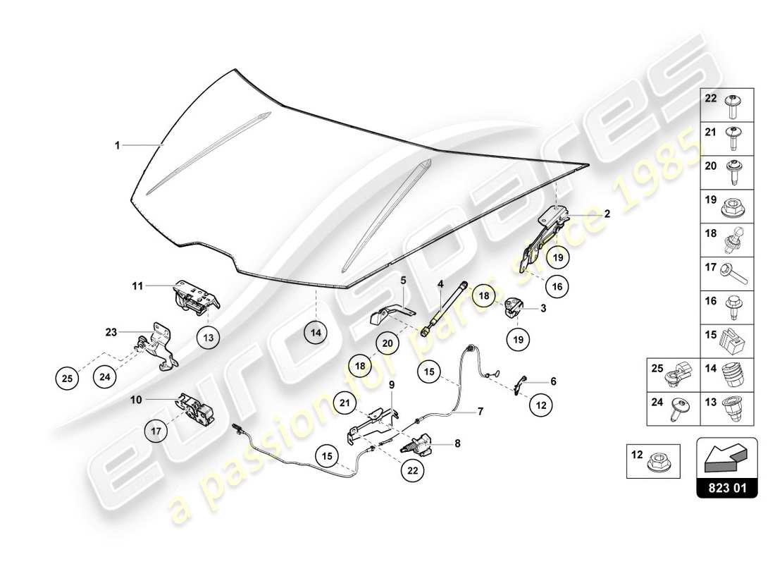 Lamborghini Evo Spyder (2020) BONNET Part Diagram