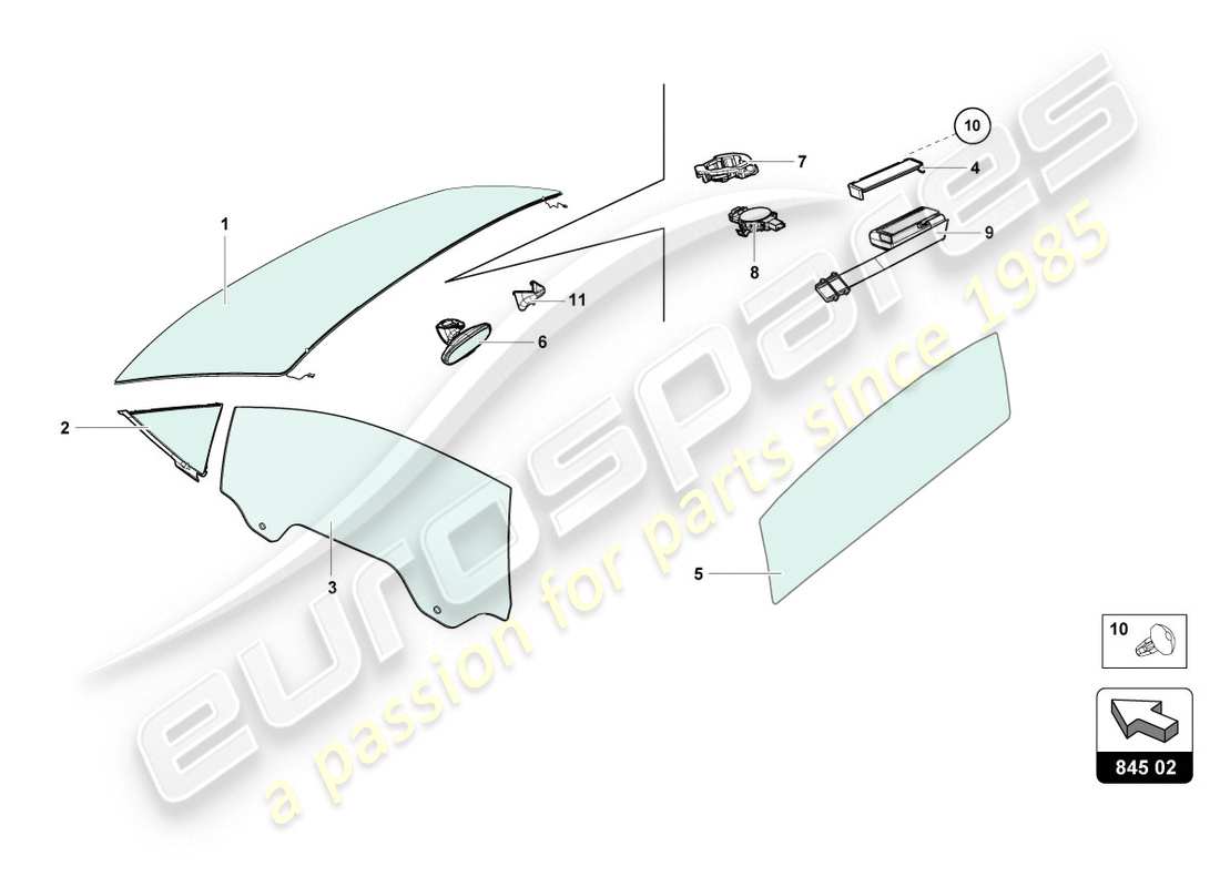 Lamborghini Evo Spyder (2020) WINDOW GLASSES Part Diagram