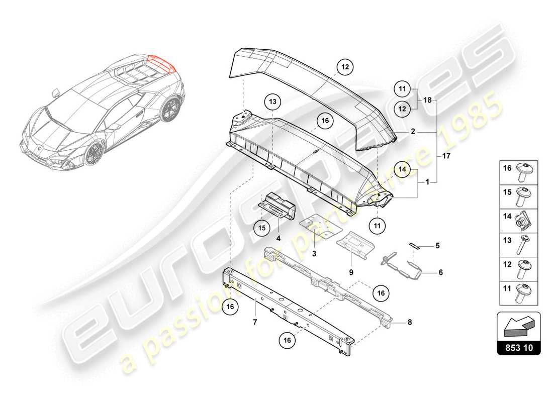 Lamborghini Evo Spyder (2020) REAR PANEL UPPER PART Part Diagram