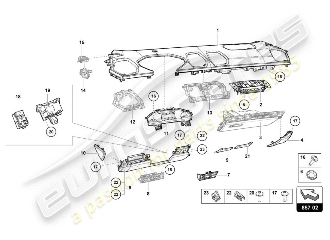 Lamborghini Evo Spyder (2020) INSTRUMENT PANEL TRIM Part Diagram