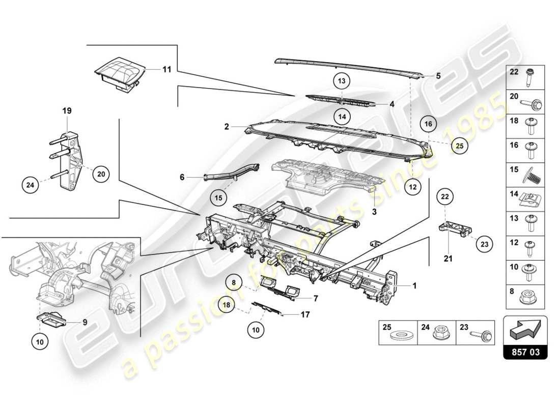 Lamborghini Evo Spyder (2020) DASHBOARD Part Diagram