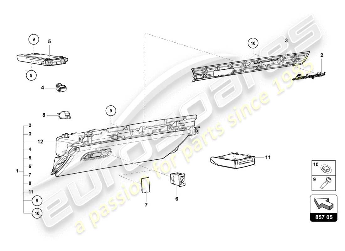 Lamborghini Evo Spyder (2020) GLOVE COMPARTMENT Part Diagram