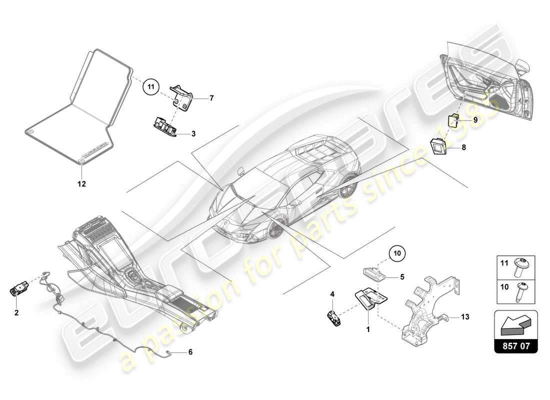 Lamborghini Evo Spyder (2020) SINGLE PARTS FOR INTERIOR AND READING LIGHT Part Diagram