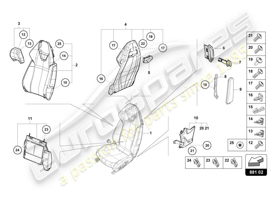 Lamborghini Evo Spyder (2020) BACKREST Part Diagram