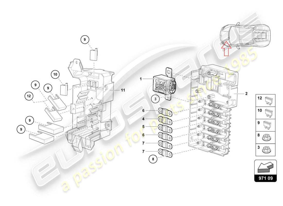 Lamborghini Evo Spyder (2020) FUSES Part Diagram