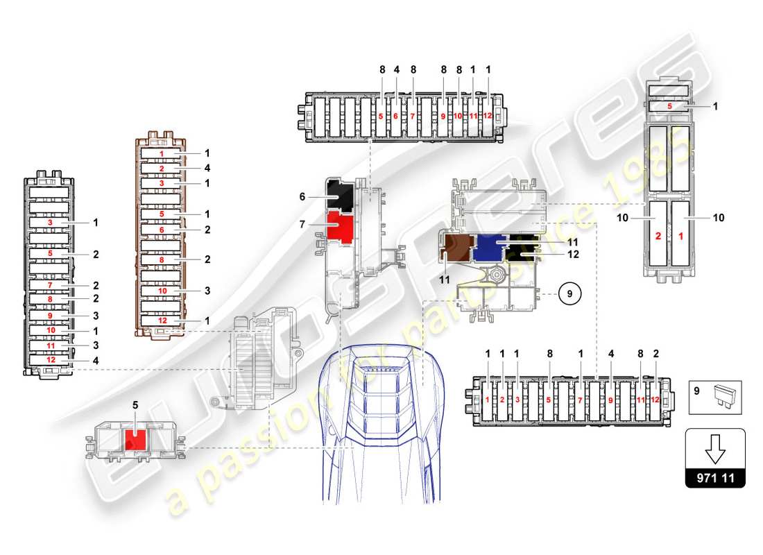 Lamborghini Evo Spyder (2020) FUSES Part Diagram