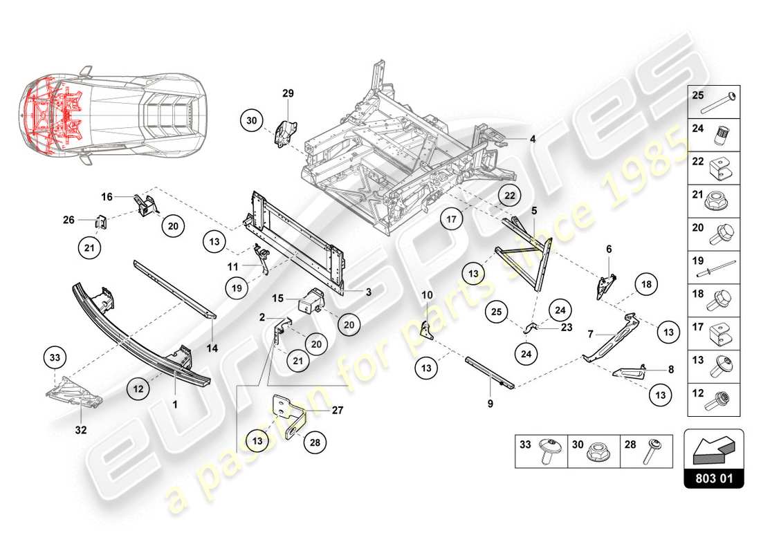 Lamborghini Evo Spyder 2WD (2020) FRONT FRAME Part Diagram