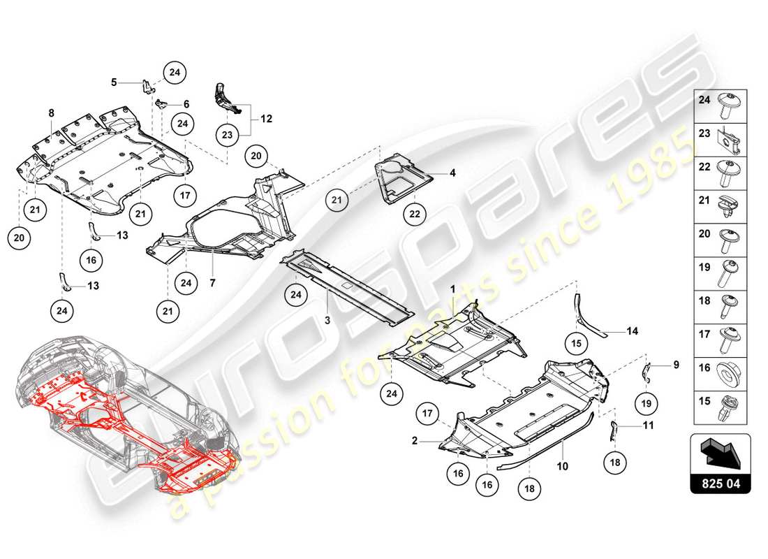 Lamborghini Evo Spyder 2WD (2020) TRIM PANEL FOR FRAME LOWER SECTION Part Diagram