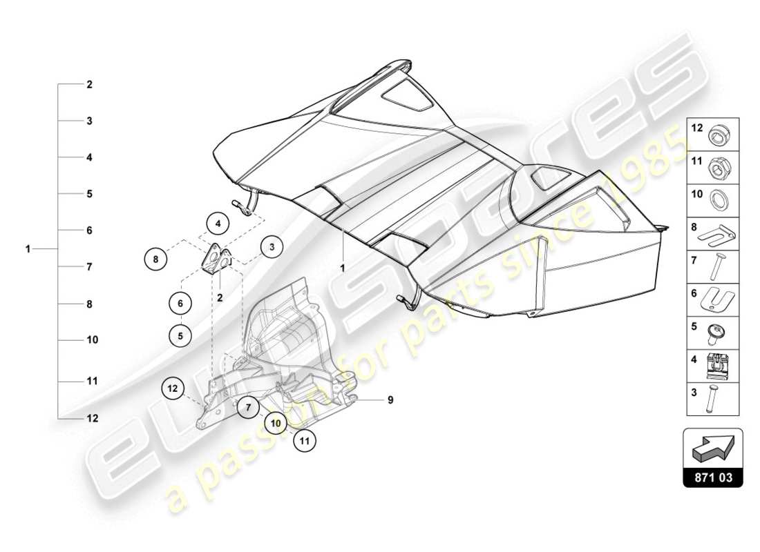 Lamborghini Evo Spyder 2WD (2020) CABRIO TOP STOWAGE BOX COVER Part Diagram