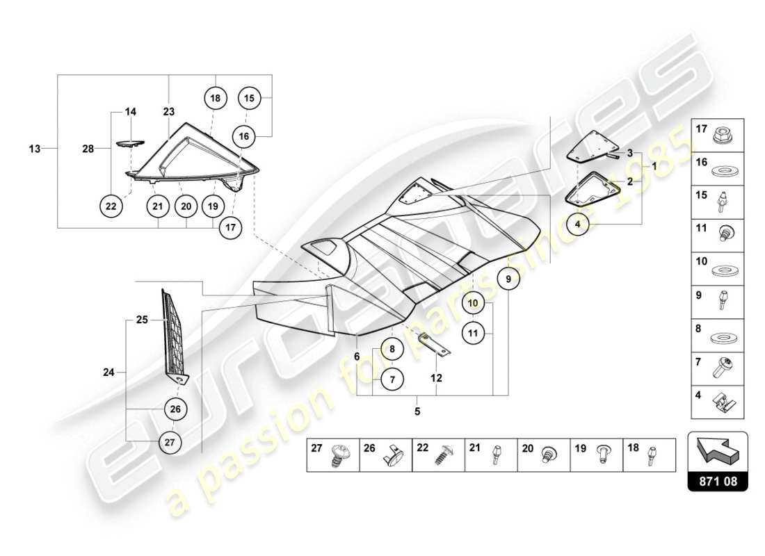 Lamborghini Evo Spyder 2WD (2020) CONV. TOP, HINGE COVER Part Diagram