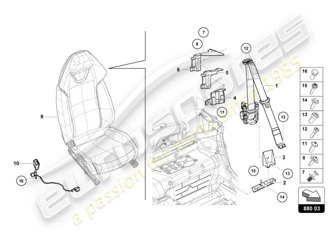 Lamborghini Evo Spyder 2WD (2020) Seat Belts Part Diagram