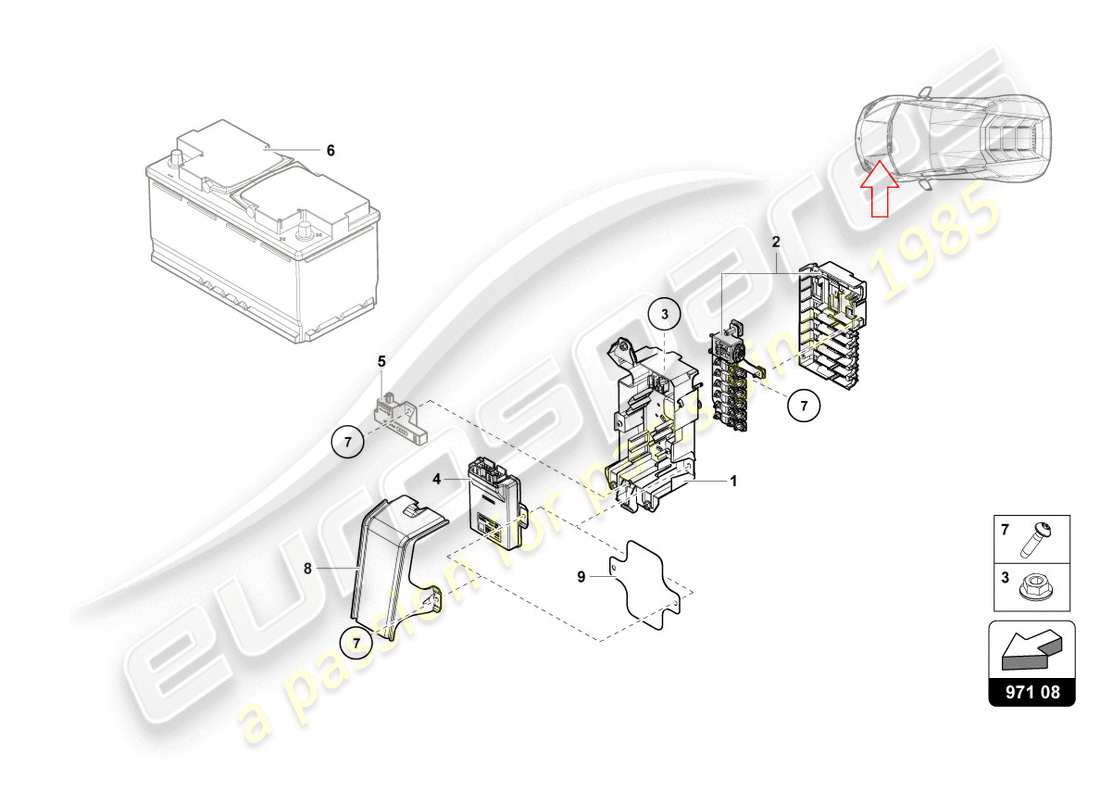 Lamborghini Evo Spyder 2WD (2020) FUSE BOX Part Diagram