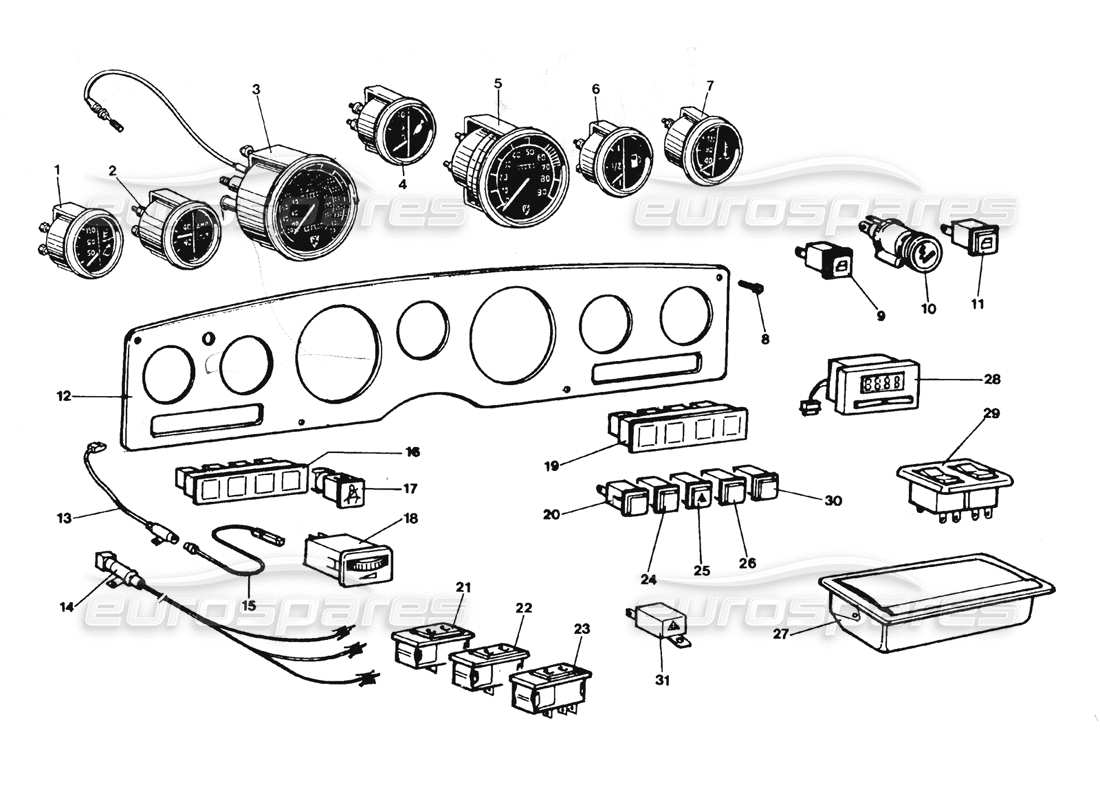 Lamborghini Countach Countach 25th Ann. (1989) 036 Dashboard and  Instruments Part Diagram.