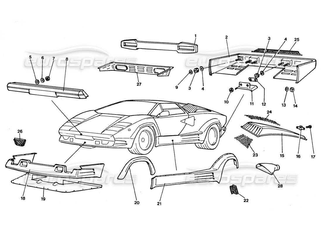 Countach 25th Ann. (1989) External Lining Parts Diagram