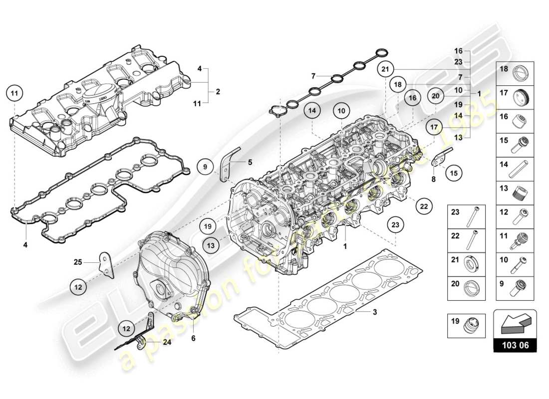 Lamborghini LP610-4 COUPE (2018) COMPLETE CYLINDER HEAD Part Diagram