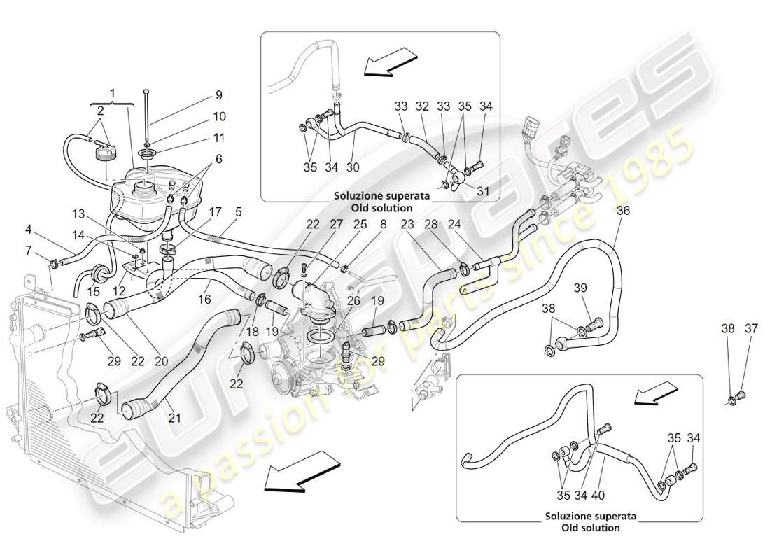 Maserati GranTurismo (2009) cooling system: nourice and lines Parts Diagram