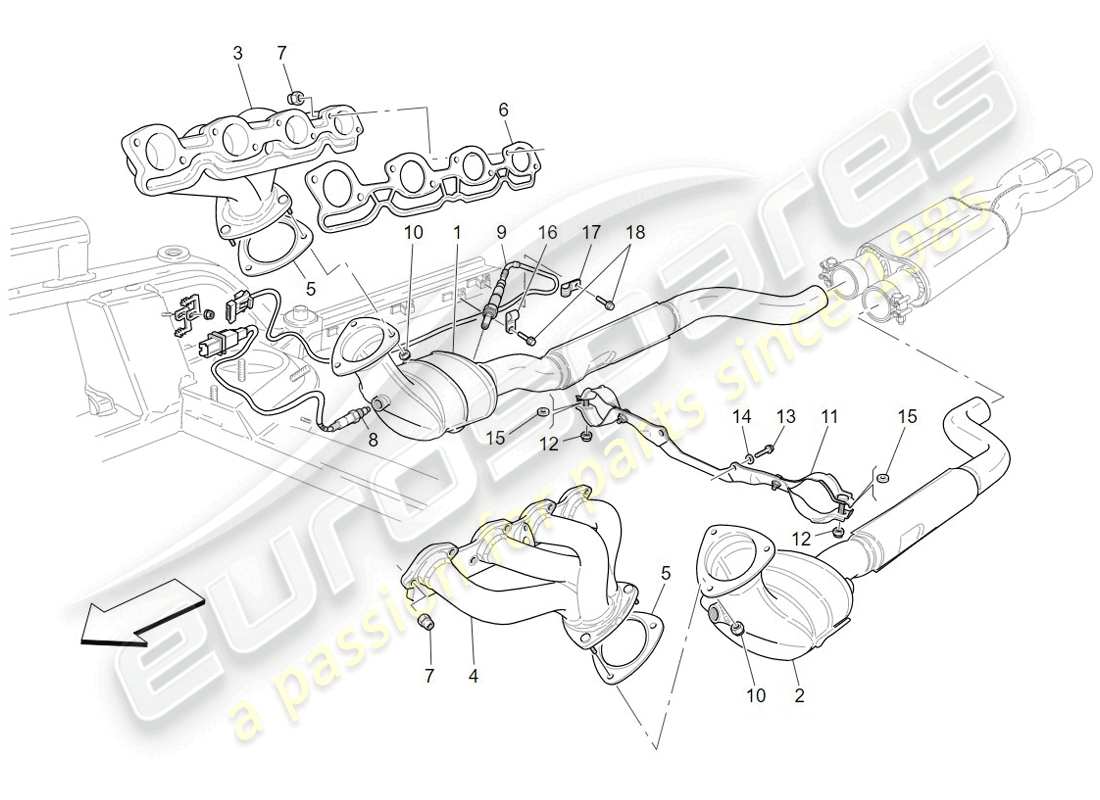 Maserati GranTurismo (2009) pre-catalytic converters and catalytic converters Part Diagram