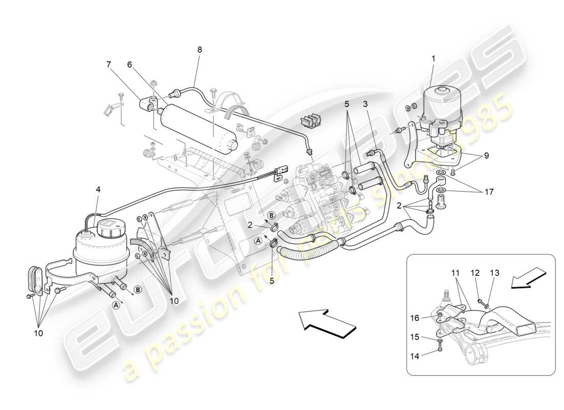 Maserati GranTurismo (2009) Gearbox Activation Hydraulics: Tank And Pump Parts Diagram