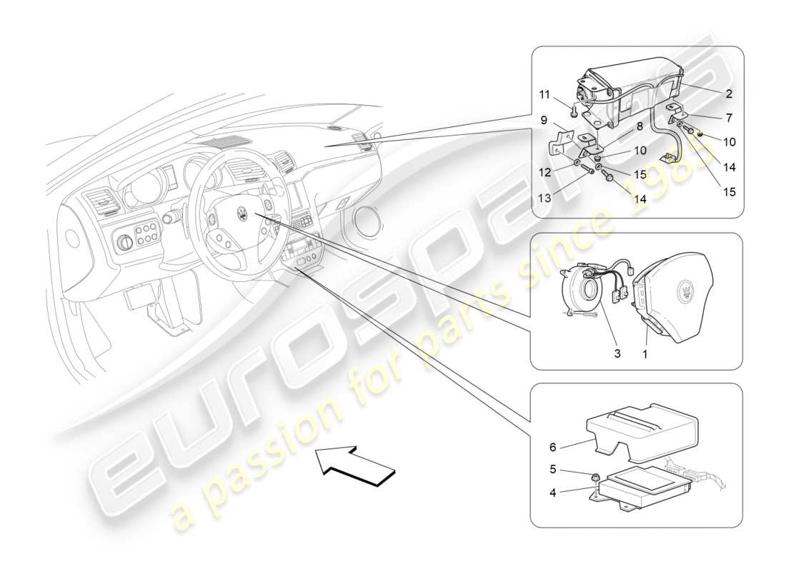 Maserati GranTurismo (2009) front airbag system Parts Diagram