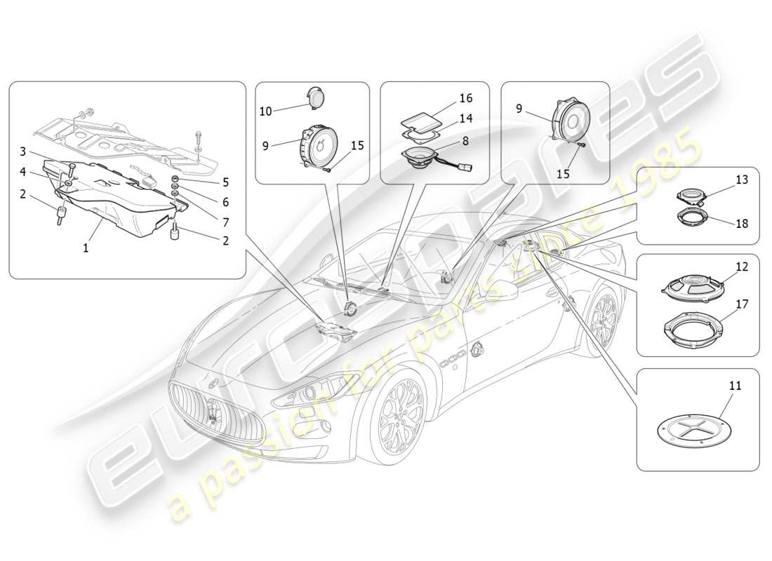 Maserati GranTurismo (2009) sound diffusion system Parts Diagram