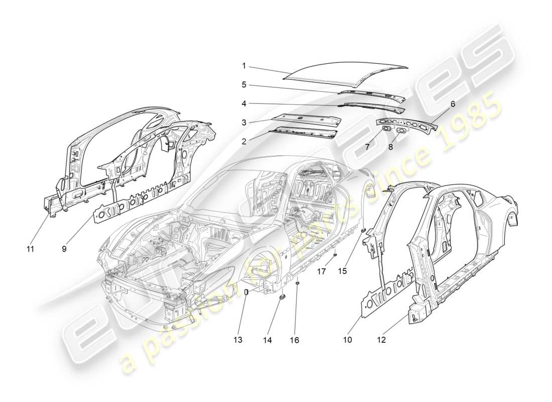 Maserati GranTurismo (2009) BODYWORK AND CENTRAL OUTER TRIM PANELS Part Diagram