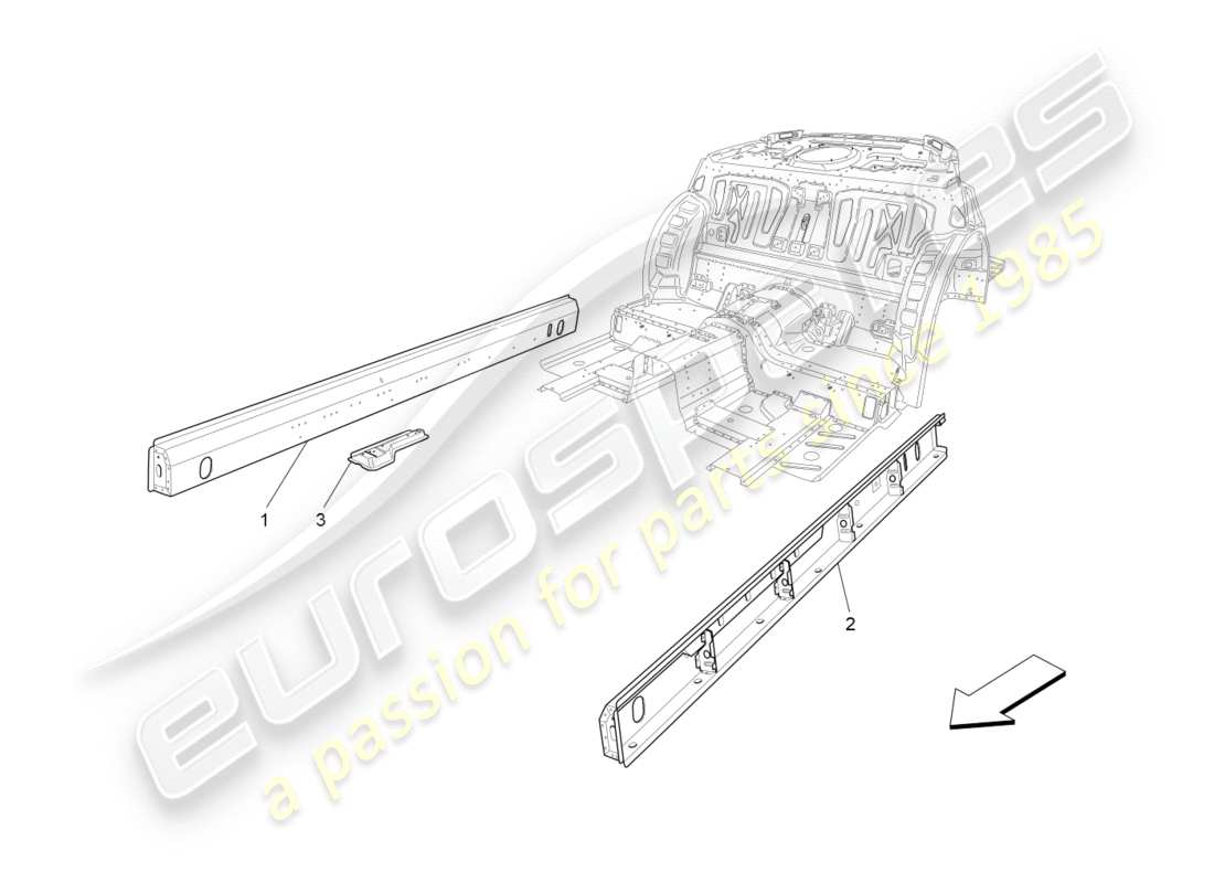 Maserati GranTurismo (2009) central structural frames and sheet panels Part Diagram