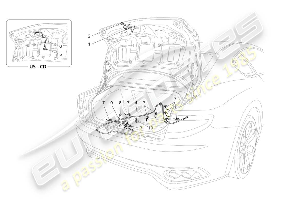 Maserati GranTurismo (2009) rear lid opening control Parts Diagram